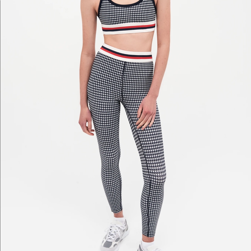 Spilts59 Angel High Waist Techflex Navy Gingham Striped Waist Leggings Nwt